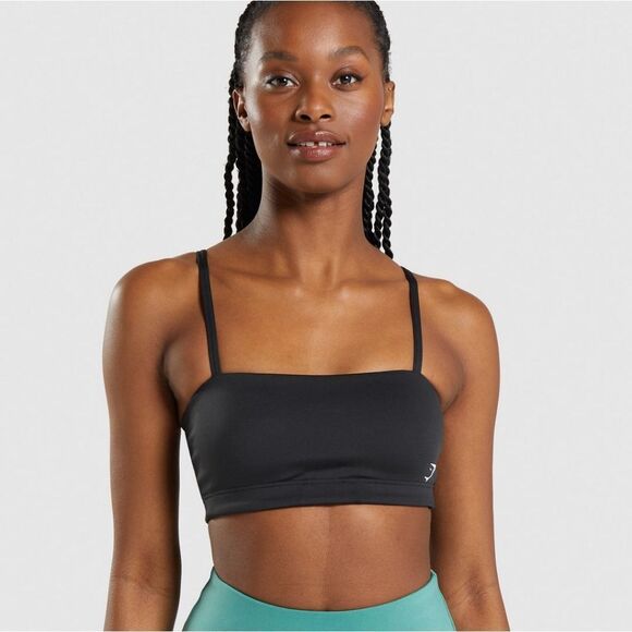 Gymshark BANDEAU SPORTS BRA Size Small Light Support Black NWT in Packaging - Picture 1 of 7
